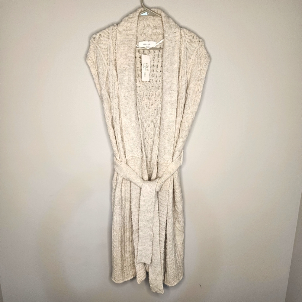 John + Jenn Maxinne Sleeveless Heathered Grey Tie Long Cardigan Size Small